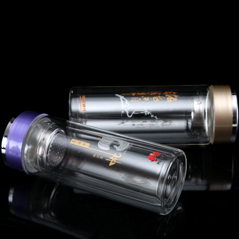 雙層玻璃杯男耐熱商務(wù)車載水杯過濾加厚杯子辦公室雙層玻璃茶杯